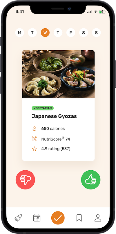 Omnifood app's meal plan selection screen, displayed on an iPhone