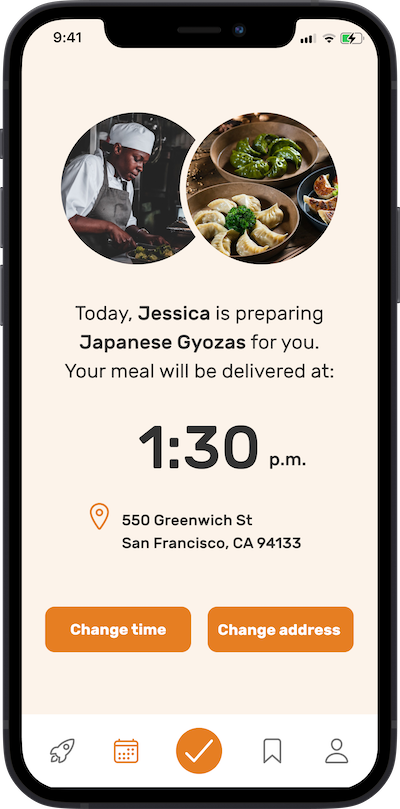 Omnifood app's delivery schedule screen, displayed on an iPhone