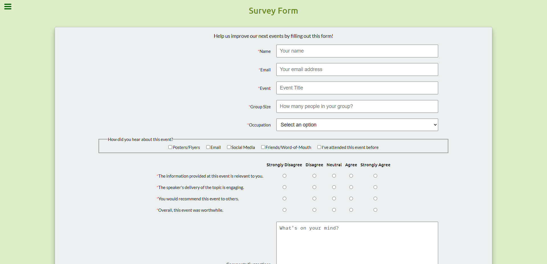 Screenshot of the freeCodeCamp Survey Form project