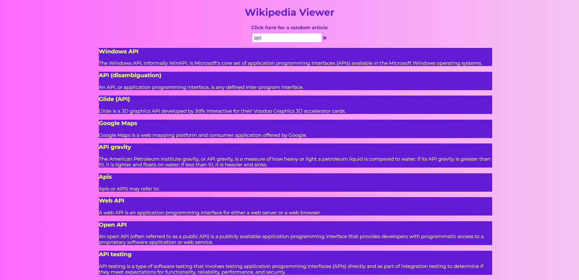 Screenshot of the Wikipedia Viewer project